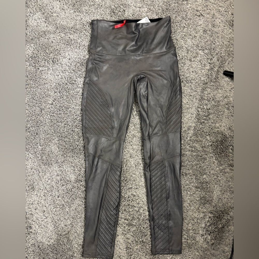 Spanx metallic gray moto leggings. XL